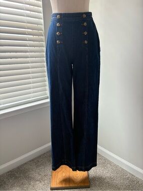 On 34th Women's Double-Breasted Midnight Sailor Wide Leg Jeans